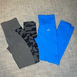 Curves N Combat Boots Blue and Gray Women's Leggings Set Booty Scrunch Medium